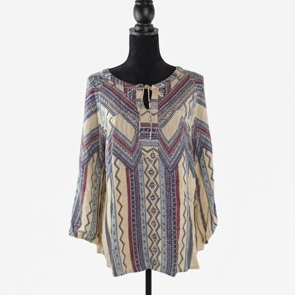 Fig And Flower Boho Weestern Peasant Blouse Top Large